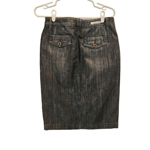 Level 99 Dark Wash Denim Back Slit Knee Length Straight Pencil Skirt Size 28 - Picture 2 of 13